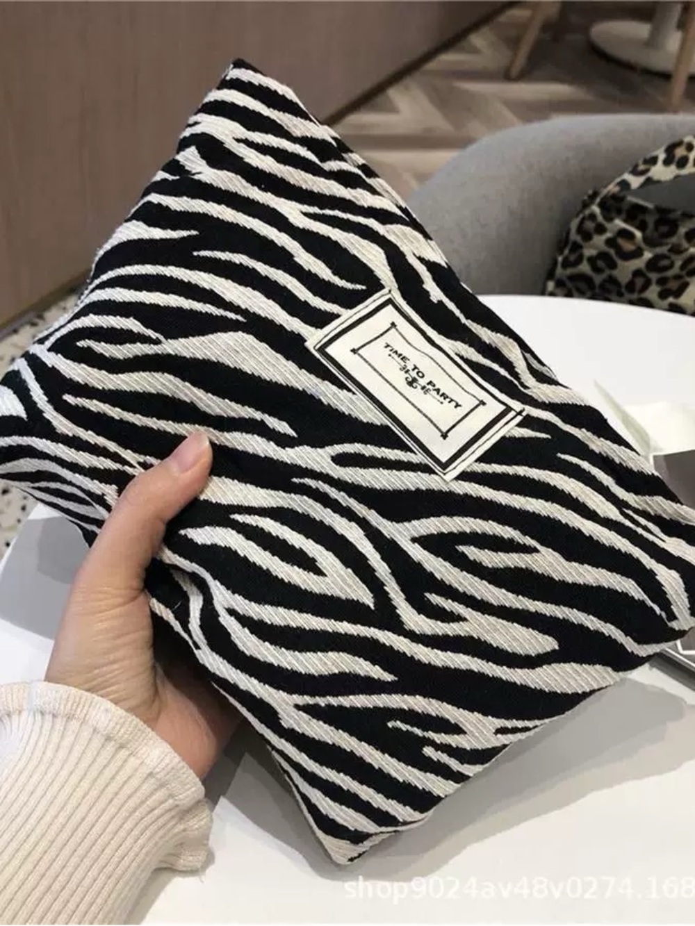 Zebra-Print Black & White Zip Pouch
